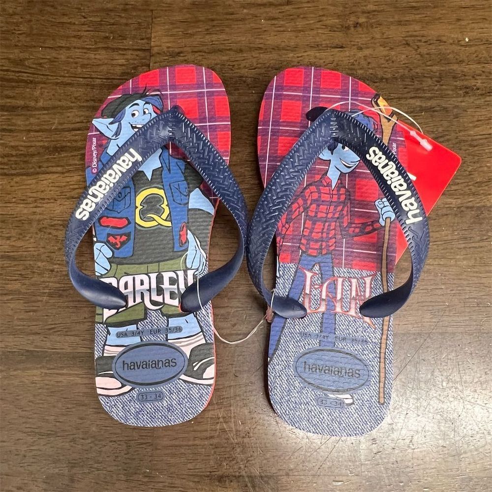 Havaianas Kids Pixar Onwards Barley and Ian Flip Flop Sandals Sz 3/4Y Disney NEW